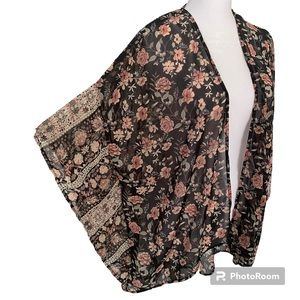 Wallflower Boho Floral Kimono Black Multi Size XS - Small